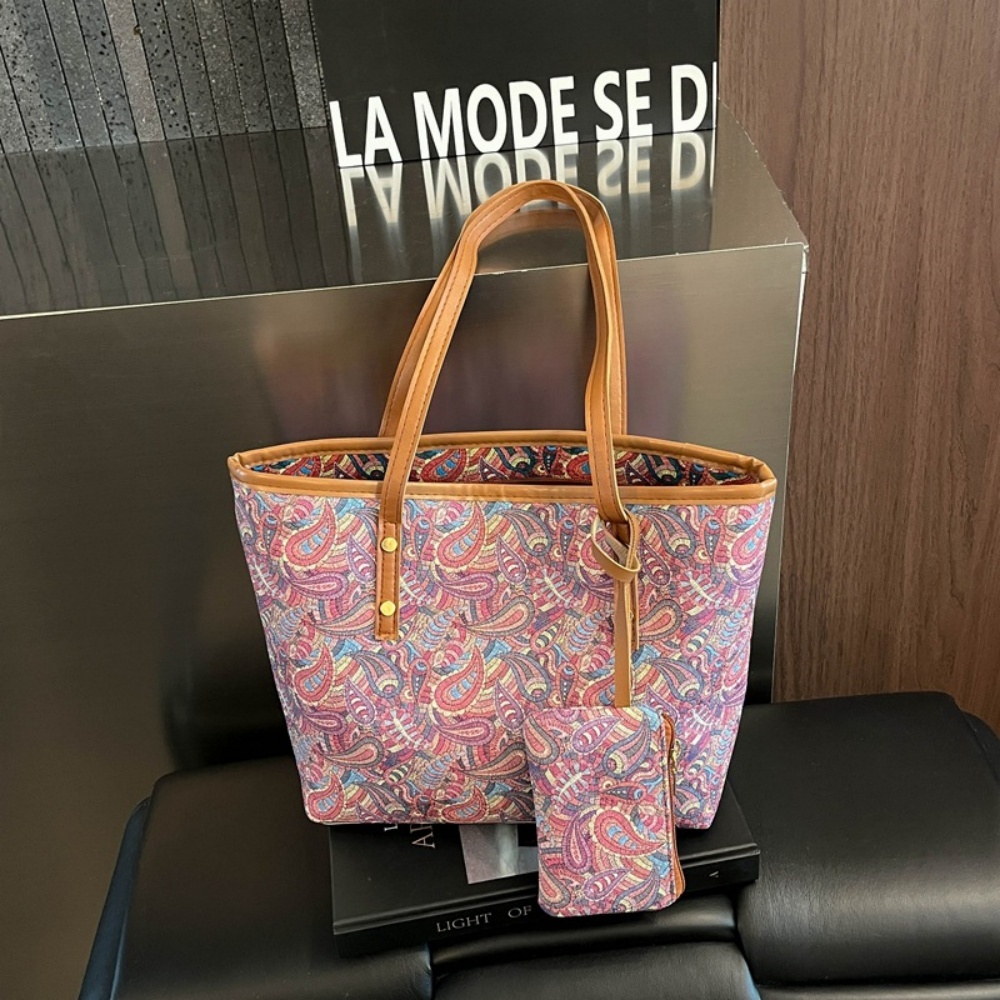 Accordion Wallet Zip - 2 個女性大容量トートバッグ小銭入れセット韓国ファッション多用途脇の下ハンドバッグ仕事毎日の通勤用