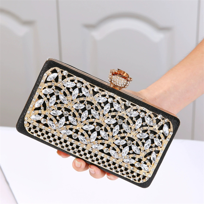 Luxury Bags Dubai - 高級ダイヤモンドメタルフレームイブニングバッグ女性ドバイスタイル中空クラッチショルダーチェーン付きウェディングハンドバッグレディース財布