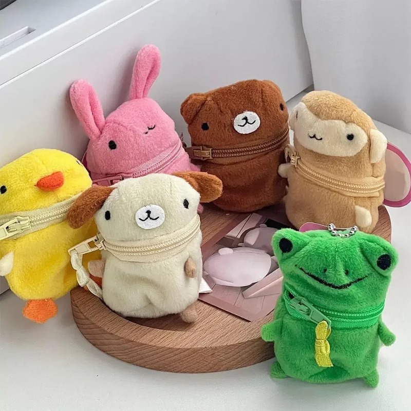Accordion Wallet Zip - かわいいピンクのふわふわウサギのコインケースキーホルダー漫画ぬいぐるみバッグチャームかわいいミニ財布ペンダントフェスティバルギフト