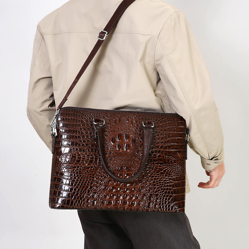 Luxury Bags That Fit Laptop - 新しいクロコダイルグレインラップトップバッグ牛本革メンズブリーフケース高級男性ハンドバッグ男性メッセンジャー 14 インチコンピュータバッグ