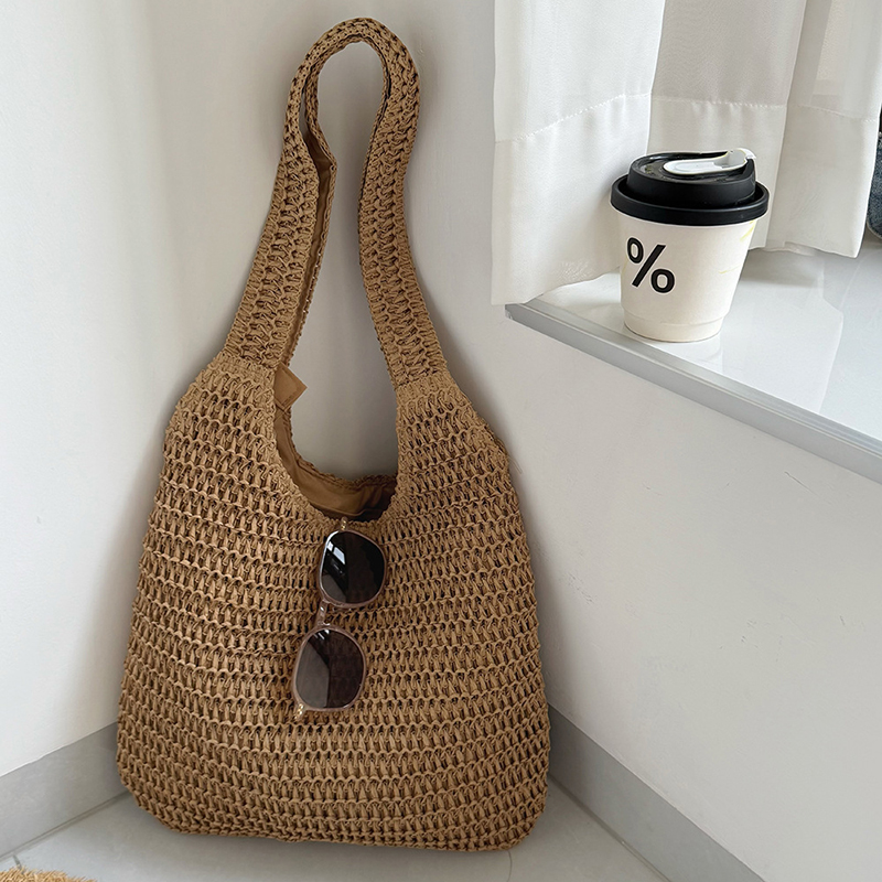 Luxury Beach Bags Ysl - ファッション籐女性ショルダーバッグ織女性ハンドバッグ大容量夏のビーチわらバッグカジュアルトート財布