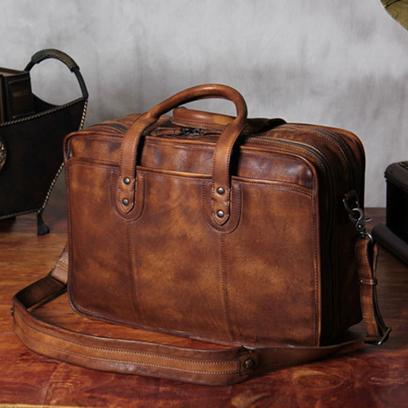 Luxury Bags That Fit Laptop - 高級ヴィンテージ本革メンズブリーフケース 大型レザービジネスブリーフケース 15.6インチノートパソコンバッグ ドキュメントアタッシュケース トートハンドバッグ