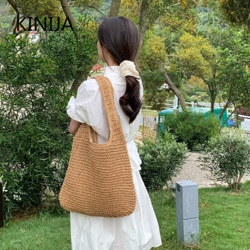Luxury Beach Bags Ysl - ファッション女性ショルダーバッグ織り女性ハンドバッグ大容量夏ビーチストローバッグカジュアルトート財布