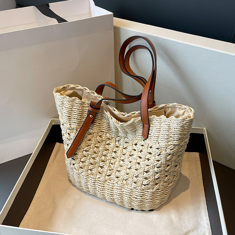 Luxury Beach Bags Ysl - デザイナーカジュアル籐籐トートバッグ大容量織女性の夏のビーチわらハンドバッグ女性旅行ビッグバスケット