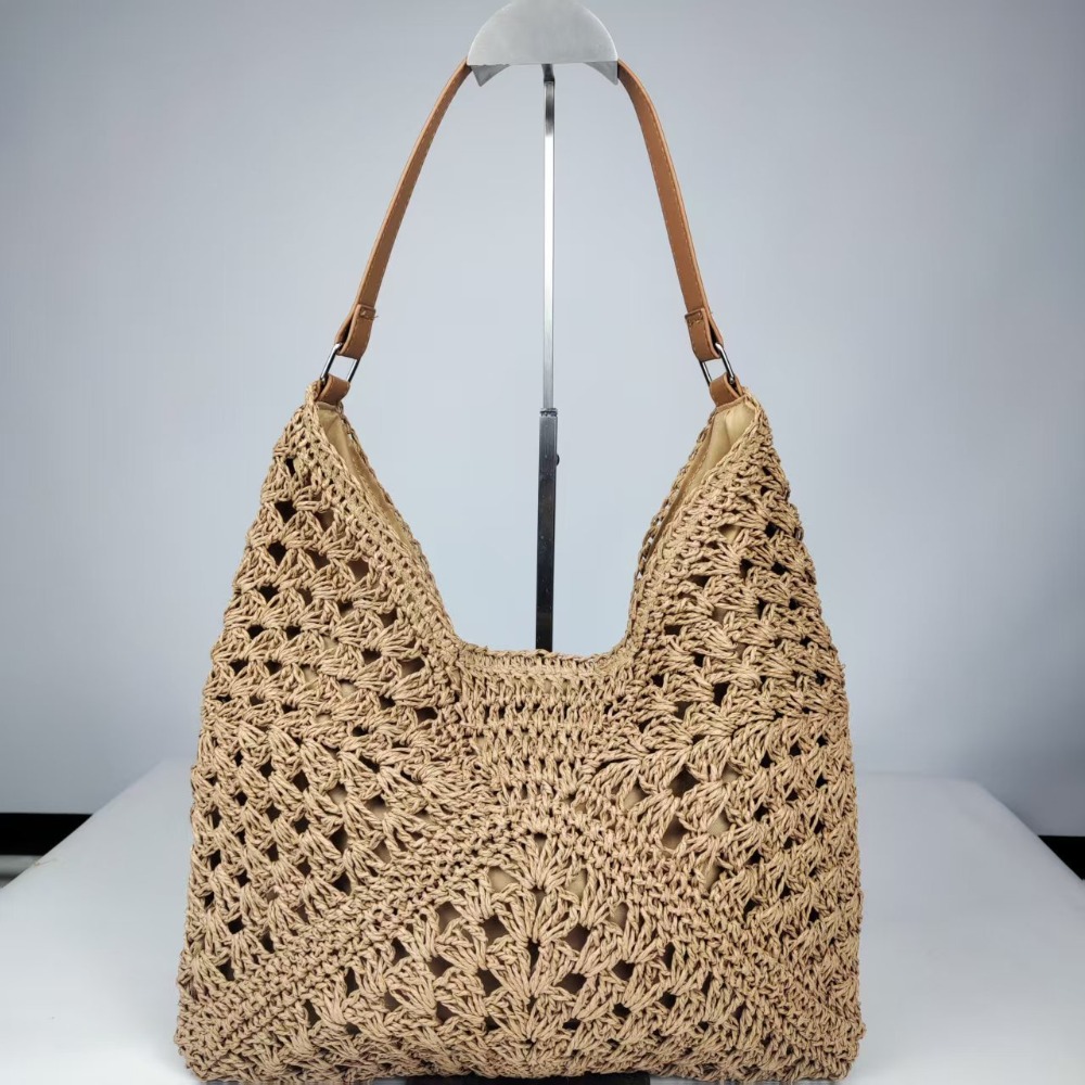 Luxury Beach Bags Ysl - 新しい夏の麦わらかぎ針編みバッグ、レジャー休暇用織りショルダーバッグ、カジュアルビーチ女性用ハンドバッグ、レディース/ガールズ