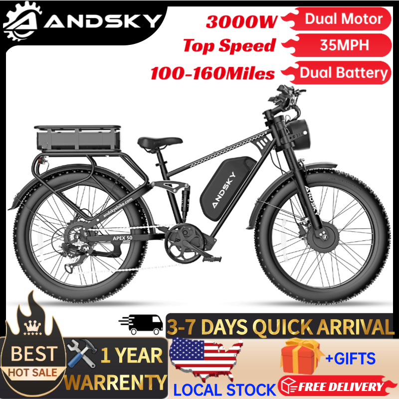 Luxury Bags Levels - ANDSKY Apex50 AWD電動自転車 3000Wデュアルモーター 52V/48V 25Ah着脱式デュアルバッテリー