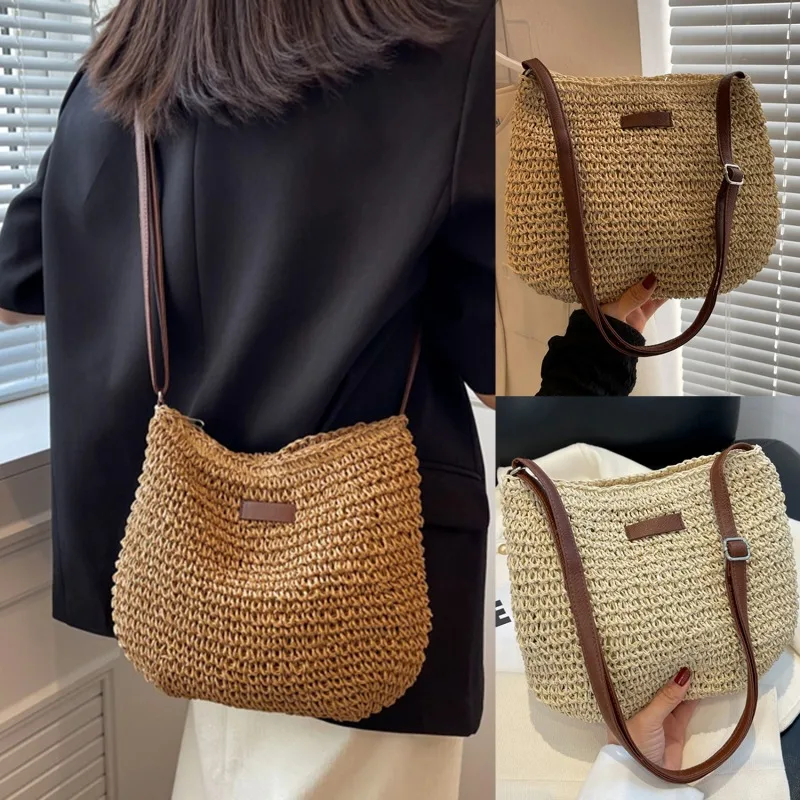 Luxury Beach Bags Ysl - レディースファッション夏わらクロスボディバッグ女性ビーチホリデーショッピング織物ショルダーハンドバッグメッセンジャー財布女性用バッグ
