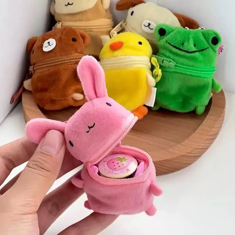 かわいいピンクのふわふわウサギのコインケースキーホルダー漫画 - Accordion Wallet Zip のレビューと価格