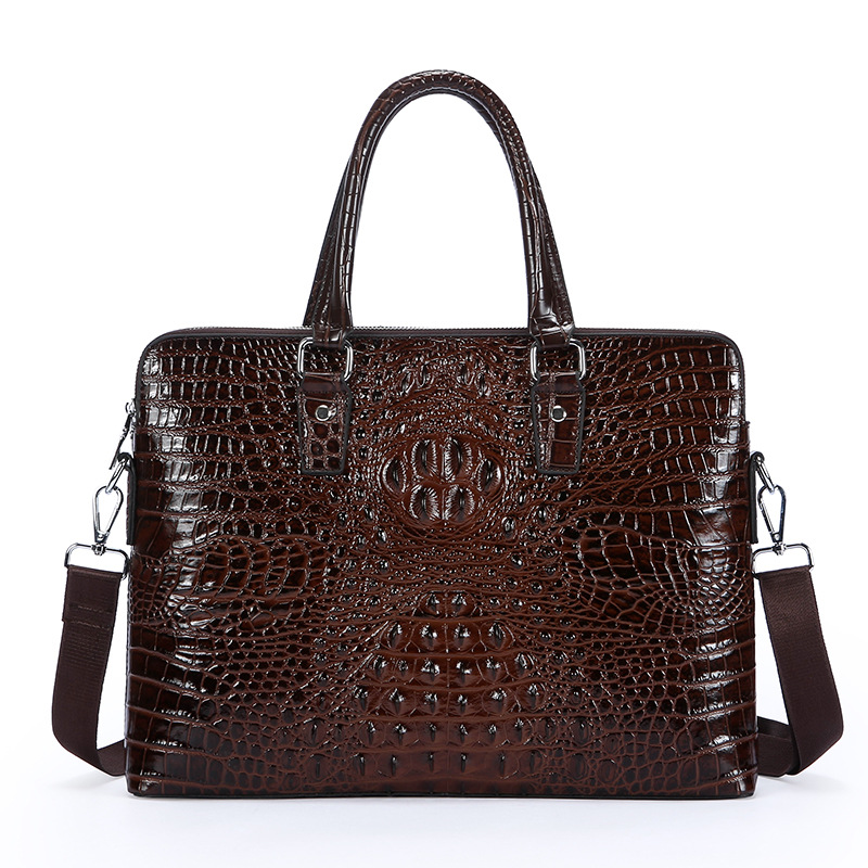 新しいクロコダイルグレインラップトップバッグ牛本革メンズブリ - Luxury Bags That Fit Laptop のレビューと価格