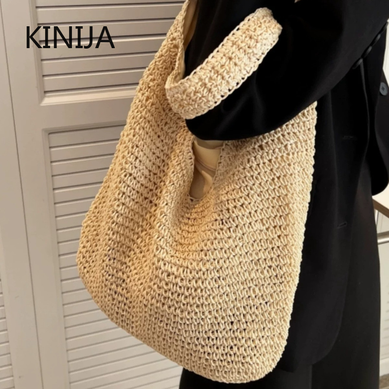 ファッション女性ショルダーバッグ織り女性ハンドバッグ大容量夏 - Luxury Beach Bags Ysl のレビューと価格