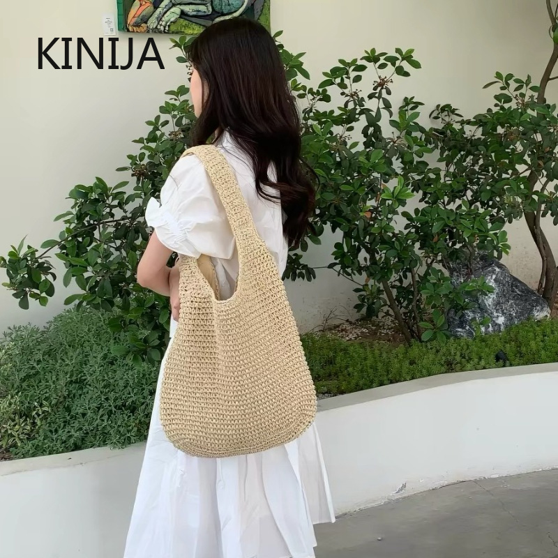 ファッション女性ショルダーバッグ織り女性ハンドバッグ大容量夏 - Luxury Beach Bags Ysl のレビューと価格