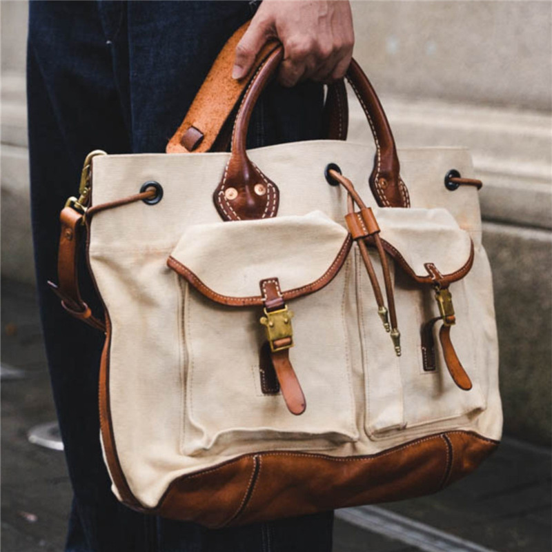 ヴィンテージデザイナー手作りキャンバス牛革大容量メンズブリー - Luxury Bags Made In China のレビューと価格