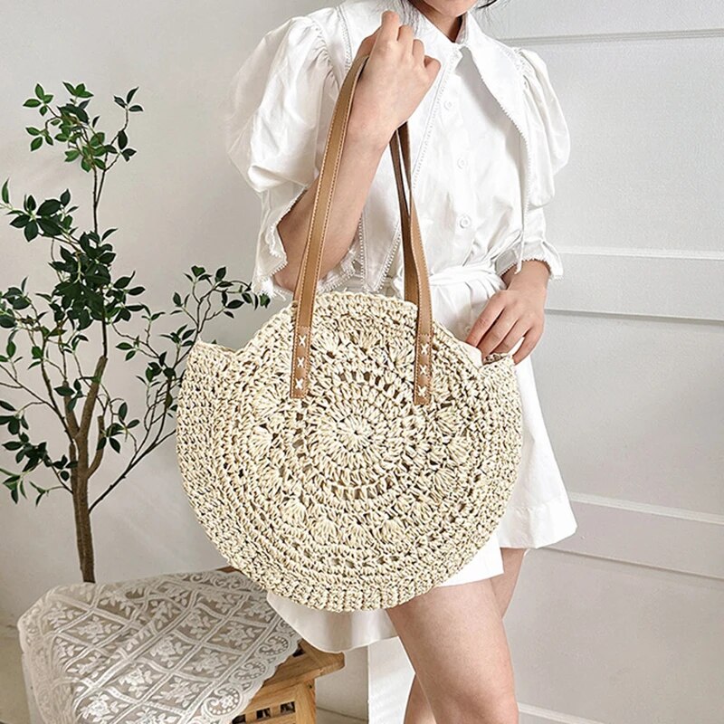 夏ラウンドわら女性休暇織ビーチショルダーバッグ大容量中空アウ - Luxury Beach Bags Ysl のレビューと価格
