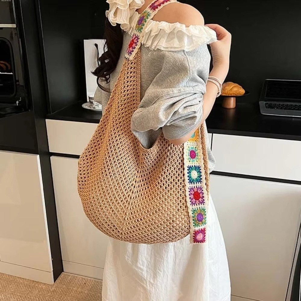 新しい大容量かぎ針編みトートバッグ刺繍ストラップ付き軽量中空 - Luxury Beach Bags Ysl のレビューと価格