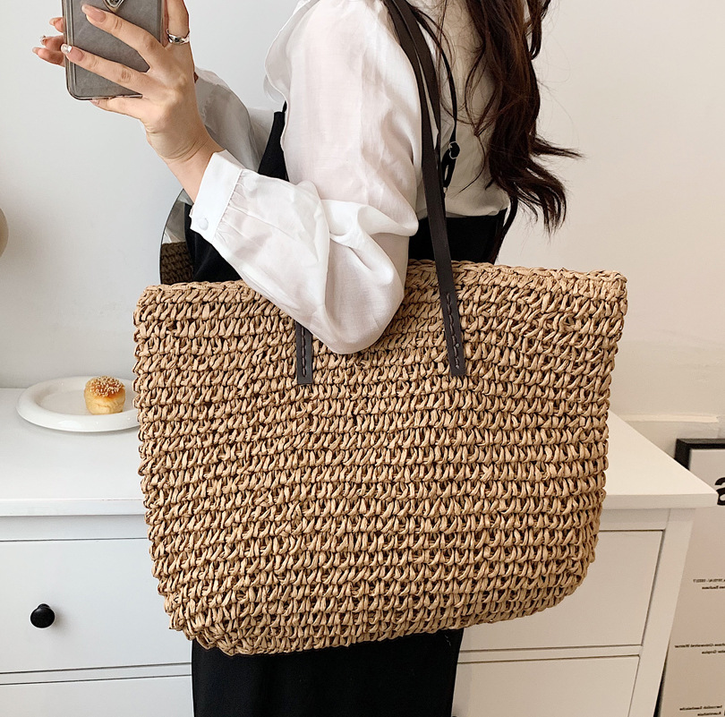 女性ハンドバッグ夏のビーチバッグ籐織手作りニットわら大容量ト - Luxury Beach Bags Ysl のレビューと価格