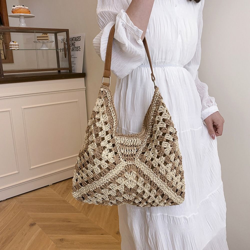 新しい夏の麦わらかぎ針編みバッグ、レジャー休暇用織りショルダ - Luxury Beach Bags Ysl のレビューと価格