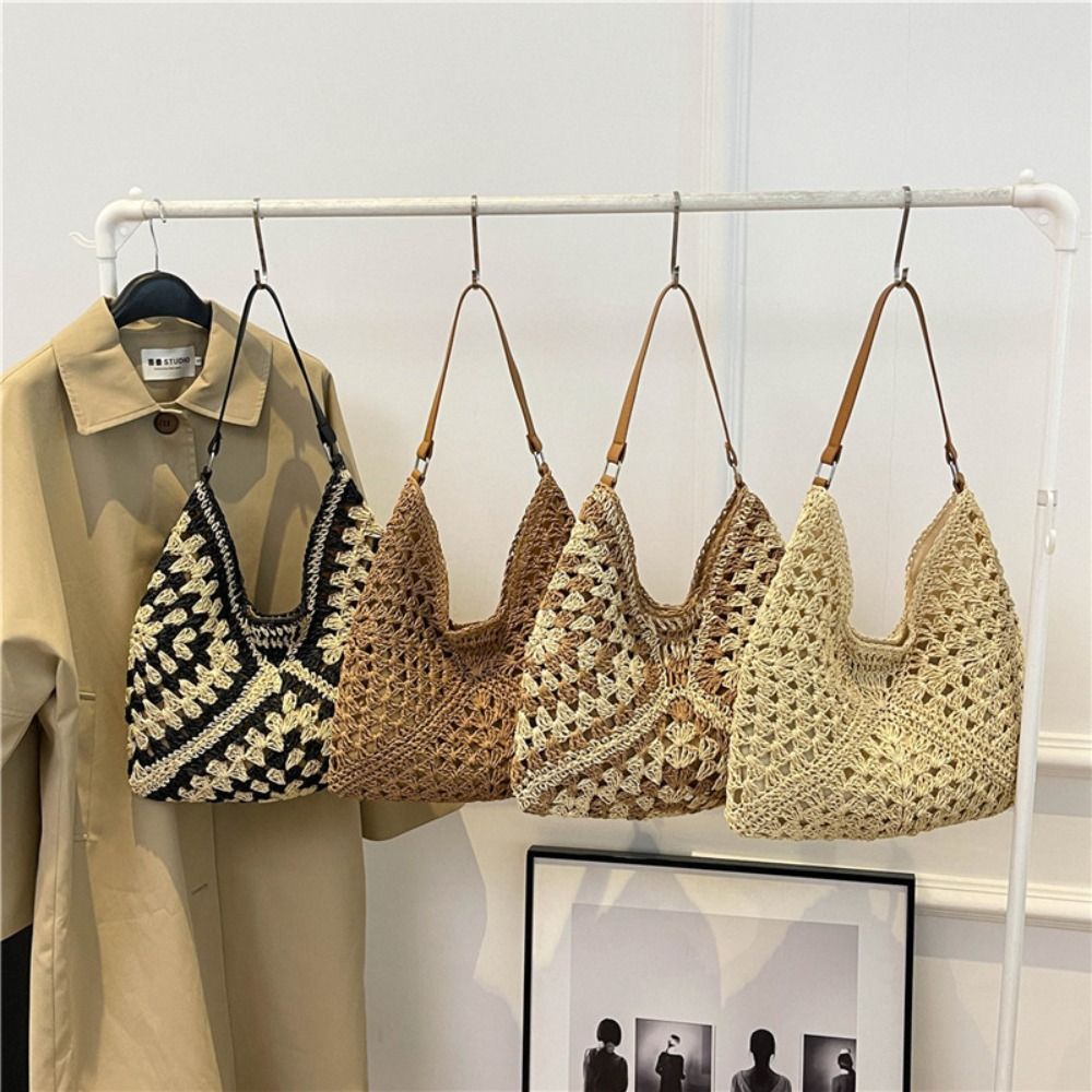 新しい夏の麦わらかぎ針編みバッグ、レジャー休暇用織りショルダ - Luxury Beach Bags Ysl のレビューと価格