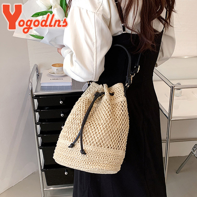 編みこみのストローバケットバッグ,シンプルなコード,ショルダ - Luxury Beach Bags Ysl のレビューと価格